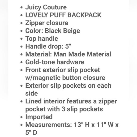 Juicy Couture Lovely Puff Backpack